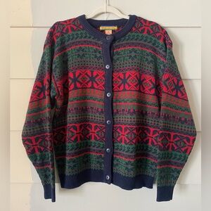 Vtg Bryn Connelly Multicolor Fair Isle Cardigan Sweater Retro Granny Cottage M